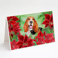 Basset Hound Poinsettas Greeting Cards Pack of 8 Blank Cards with Envelopes Whimsical A7 Size 5x7