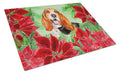 Basset Hound Poinsettas Cutting Board Tempered Glass Kitchen Cutting Surface, Heat Resistant Chopping, Non-Slip Feet, Food Prep & Serving