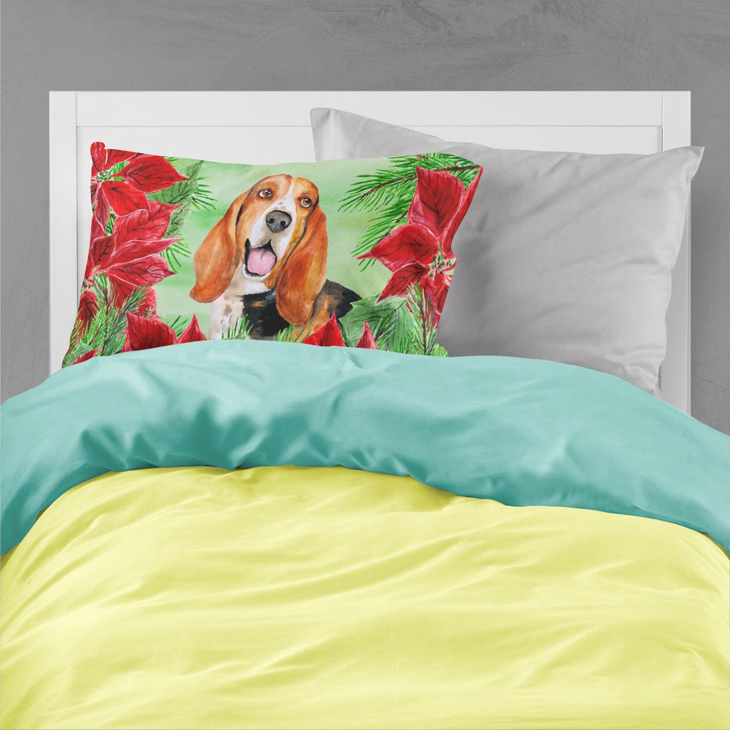 Basset Hound Poinsettas Standard Pillowcase Lightweight Super Soft Easy Care Decorative Artwork Pillowcase, Standard
