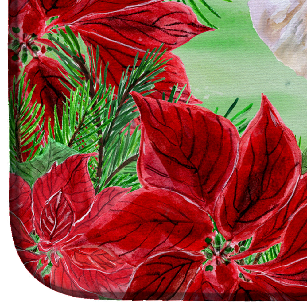 Bichon Frise #2 Poinsettas Dish Drying Mat Absorbent Dish Drying Mat Pad for Kitchen Counter Dish Drainer Mat for Countertop, 14 x 21", Multicolor