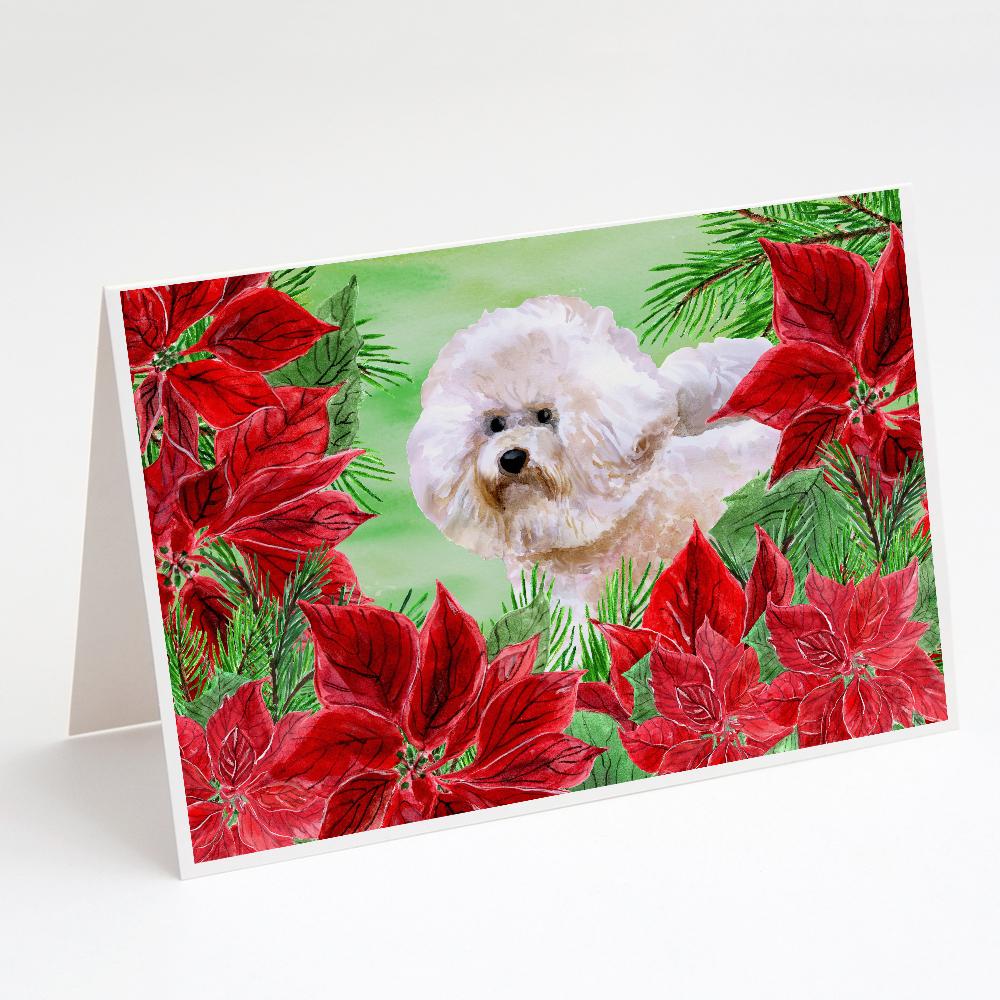 Bichon Frise #2 Poinsettas Greeting Cards Pack of 8 Blank Cards with Envelopes Whimsical A7 Size 5x7