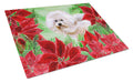 Bichon Frise #2 Poinsettas Cutting Board Tempered Glass Kitchen Cutting Surface, Heat Resistant Chopping, Non-Slip Feet, Food Prep & Serving