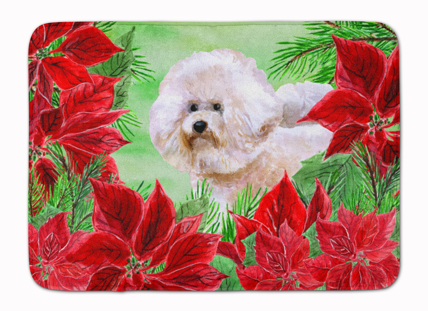 Bichon Frise #2 Poinsettas Memory Foam Kitchen Mat Machine Washable Anti-Fatigue Cushion Comfort Bath or Kitchen Rug
