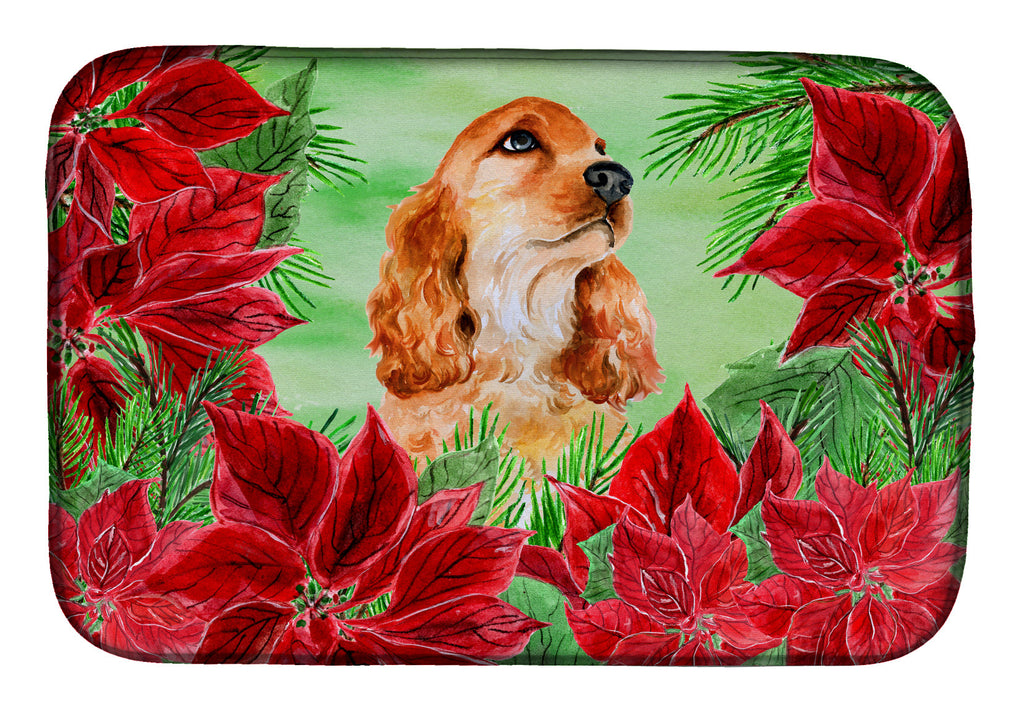 Cocker Spaniel Poinsettas Dish Drying Mat Absorbent Dish Drying Mat Pad for Kitchen Counter Dish Drainer Mat for Countertop, 14 x 21", Multicolor