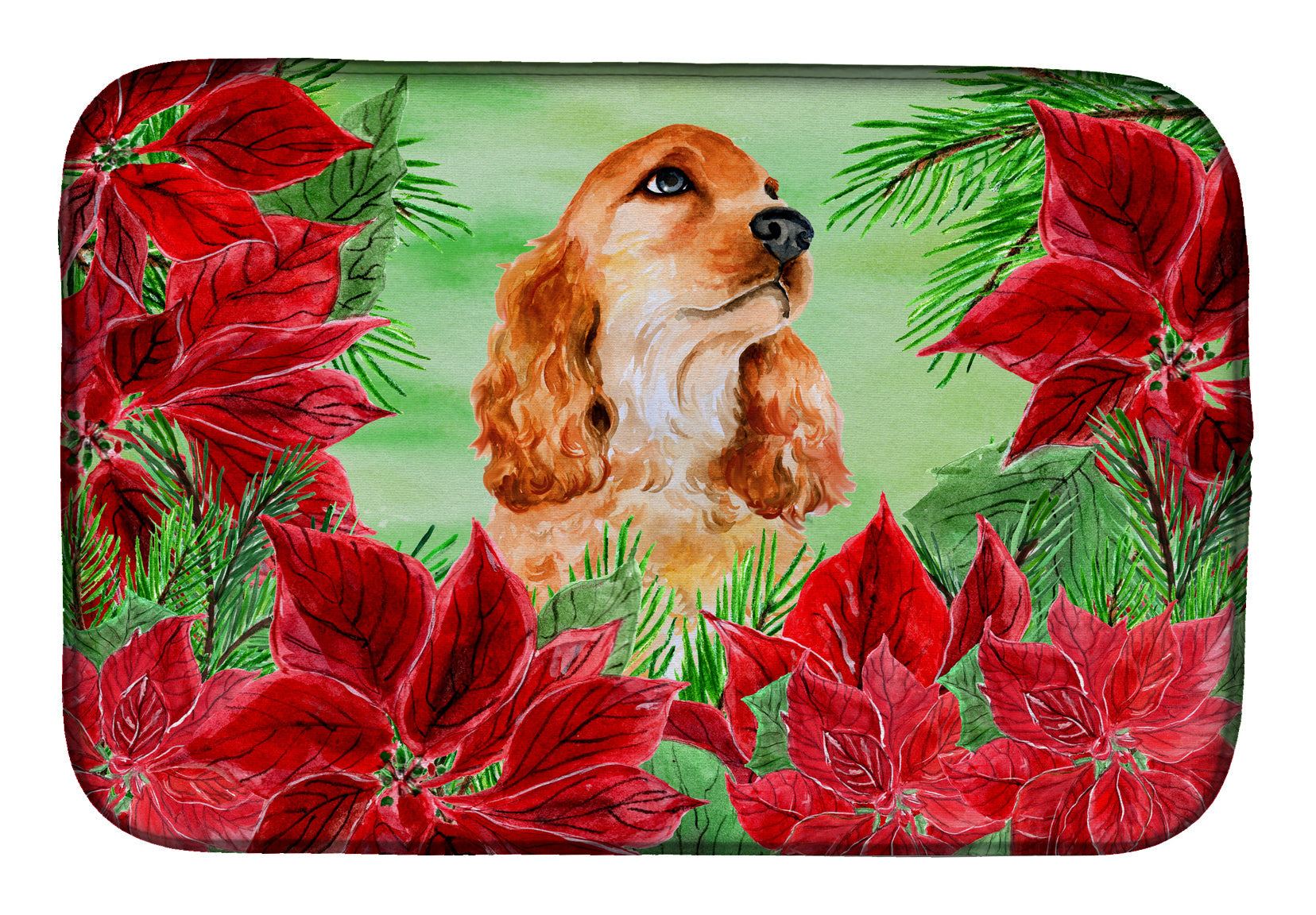 Cocker Spaniel Poinsettas Dish Drying Mat Absorbent Dish Drying Mat Pad for Kitchen Counter Dish Drainer Mat for Countertop, 14 x 21", Multicolor