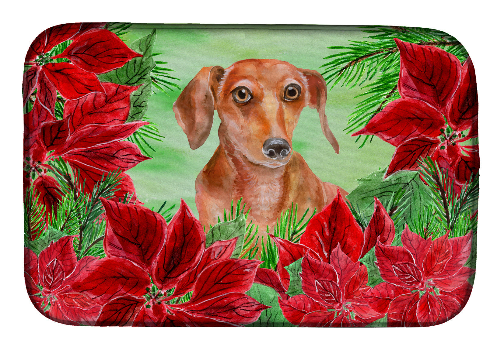 Red Dachshund Poinsettas Dish Drying Mat Absorbent Dish Drying Mat Pad for Kitchen Counter Dish Drainer Mat for Countertop, 14 x 21", Multicolor