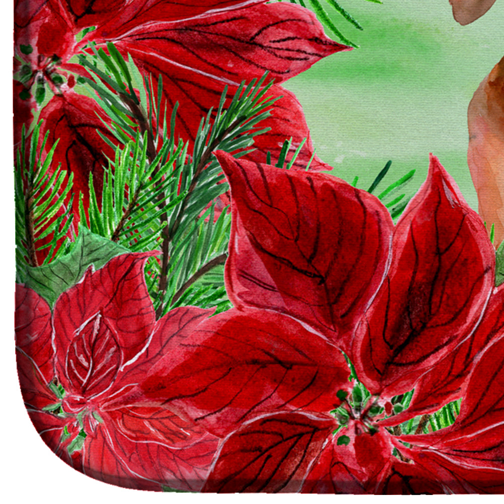 Red Dachshund Poinsettas Dish Drying Mat Absorbent Dish Drying Mat Pad for Kitchen Counter Dish Drainer Mat for Countertop, 14 x 21", Multicolor