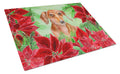 Red Dachshund Poinsettas Cutting Board Tempered Glass Kitchen Cutting Surface, Heat Resistant Chopping, Non-Slip Feet, Food Prep & Serving