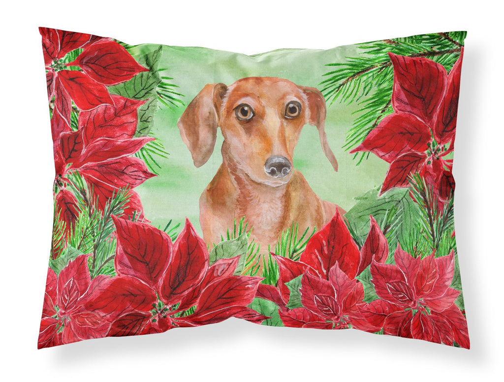 Red Dachshund Poinsettas Standard Pillowcase Lightweight Super Soft Easy Care Decorative Artwork Pillowcase, Standard