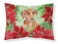 Red Dachshund Poinsettas Standard Pillowcase Lightweight Super Soft Easy Care Decorative Artwork Pillowcase, Standard