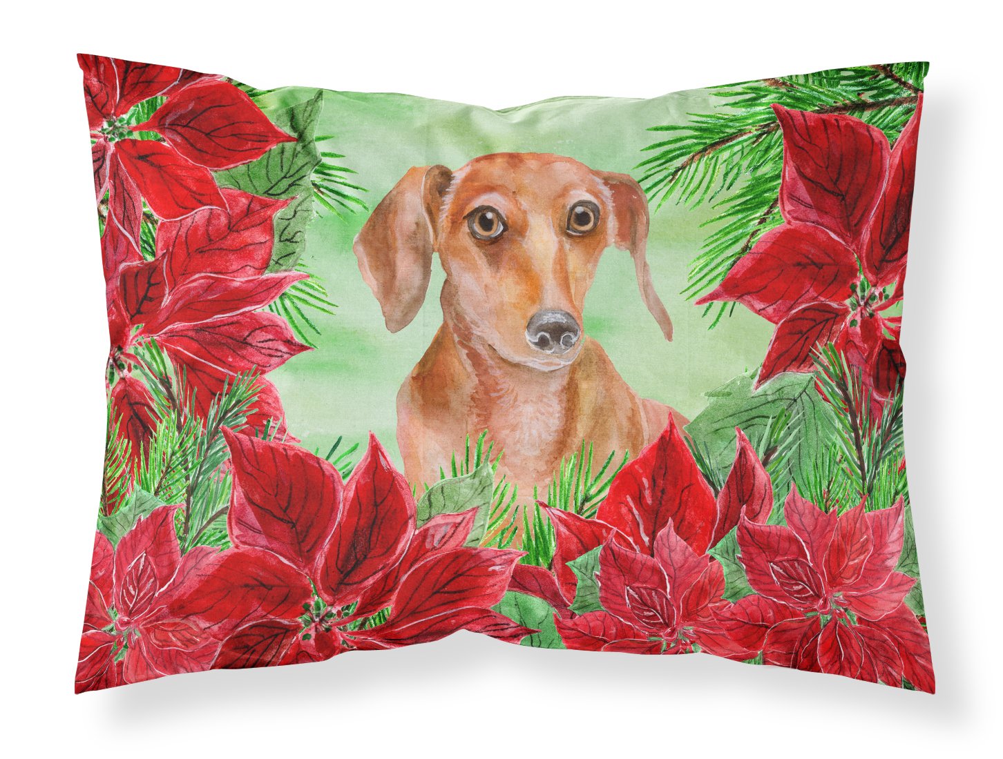 Red Dachshund Poinsettas Standard Pillowcase Lightweight Super Soft Easy Care Decorative Artwork Pillowcase, Standard