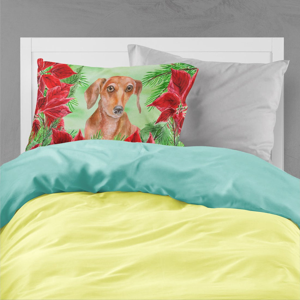 Red Dachshund Poinsettas Standard Pillowcase Lightweight Super Soft Easy Care Decorative Artwork Pillowcase, Standard