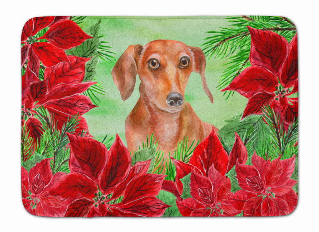 Red Dachshund Poinsettas Memory Foam Kitchen Mat Machine Washable Anti-Fatigue Cushion Comfort Bath or Kitchen Rug