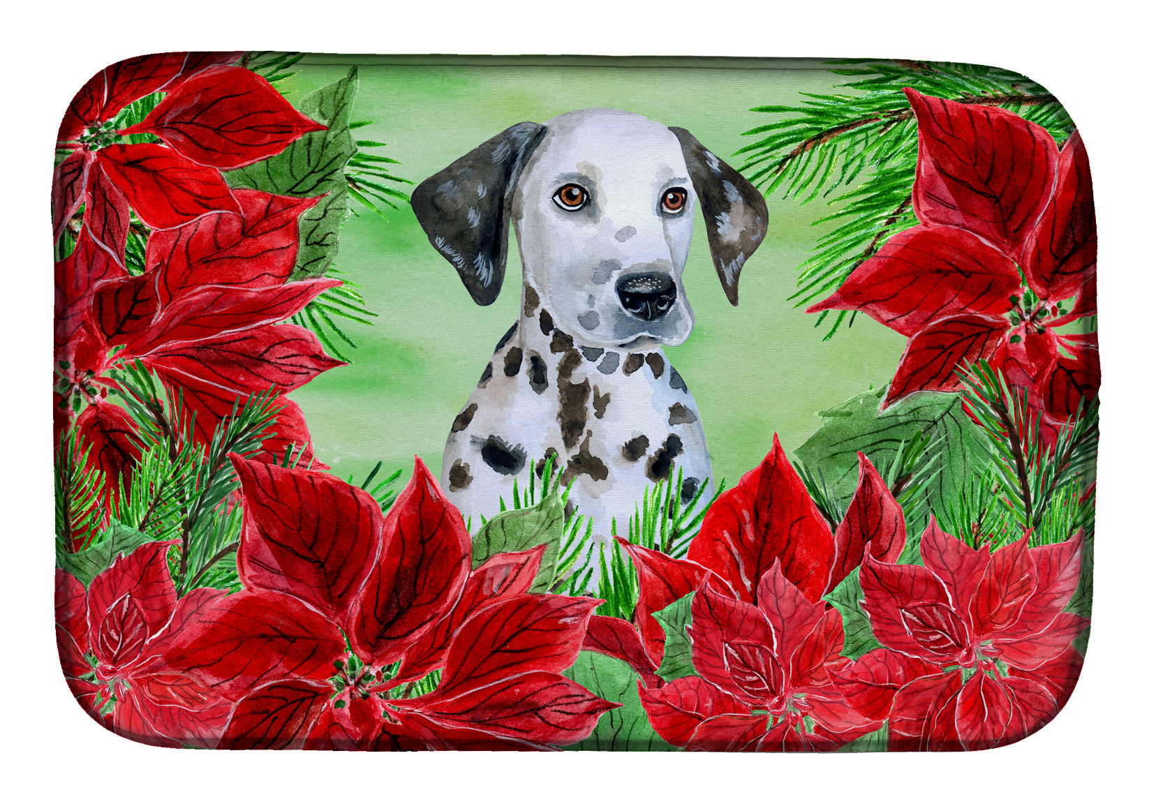 Dalmatian Puppy Poinsettas Dish Drying Mat Absorbent Dish Drying Mat Pad for Kitchen Counter Dish Drainer Mat for Countertop, 14 x 21", Multicolor