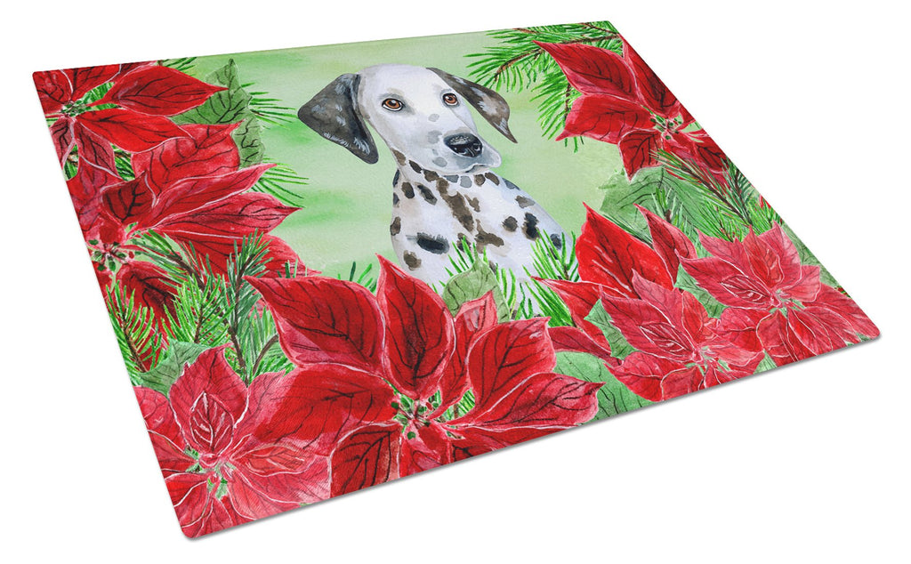 Dalmatian Puppy Poinsettas Cutting Board Tempered Glass Kitchen Cutting Surface, Heat Resistant Chopping, Non-Slip Feet, Food Prep & Serving