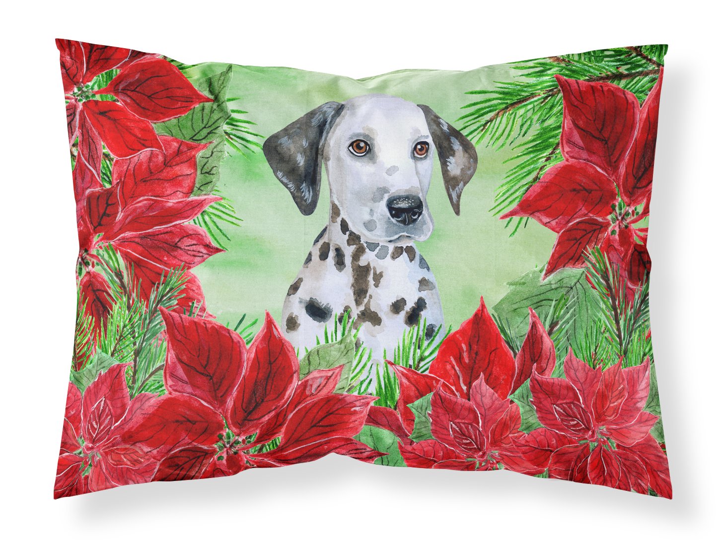 Dalmatian Puppy Poinsettas Standard Pillowcase Lightweight Super Soft Easy Care Decorative Artwork Pillowcase, Standard