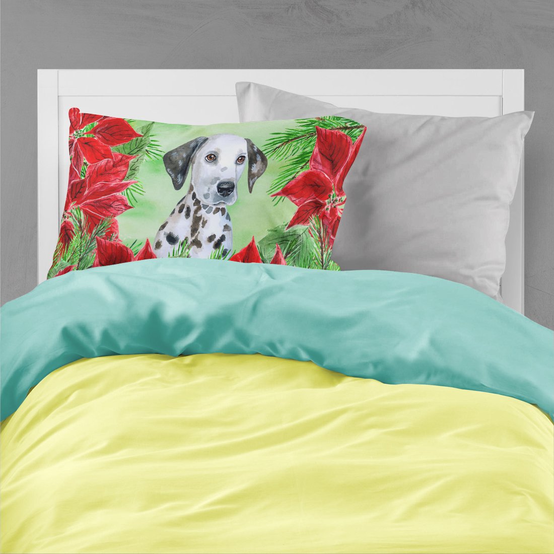 Dalmatian Puppy Poinsettas Standard Pillowcase Lightweight Super Soft Easy Care Decorative Artwork Pillowcase, Standard