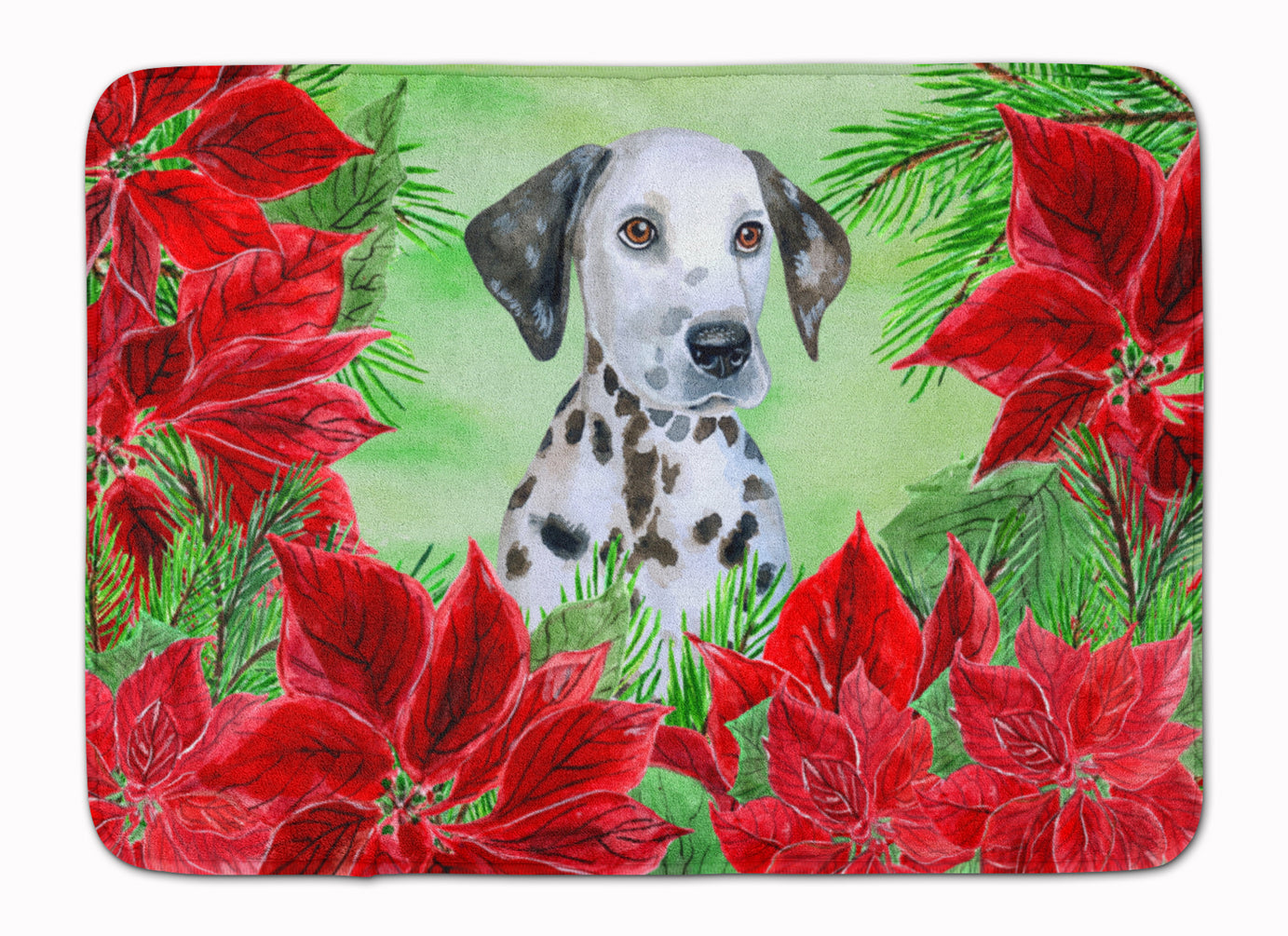 Dalmatian Puppy Poinsettas Memory Foam Kitchen Mat Machine Washable Anti-Fatigue Cushion Comfort Bath or Kitchen Rug