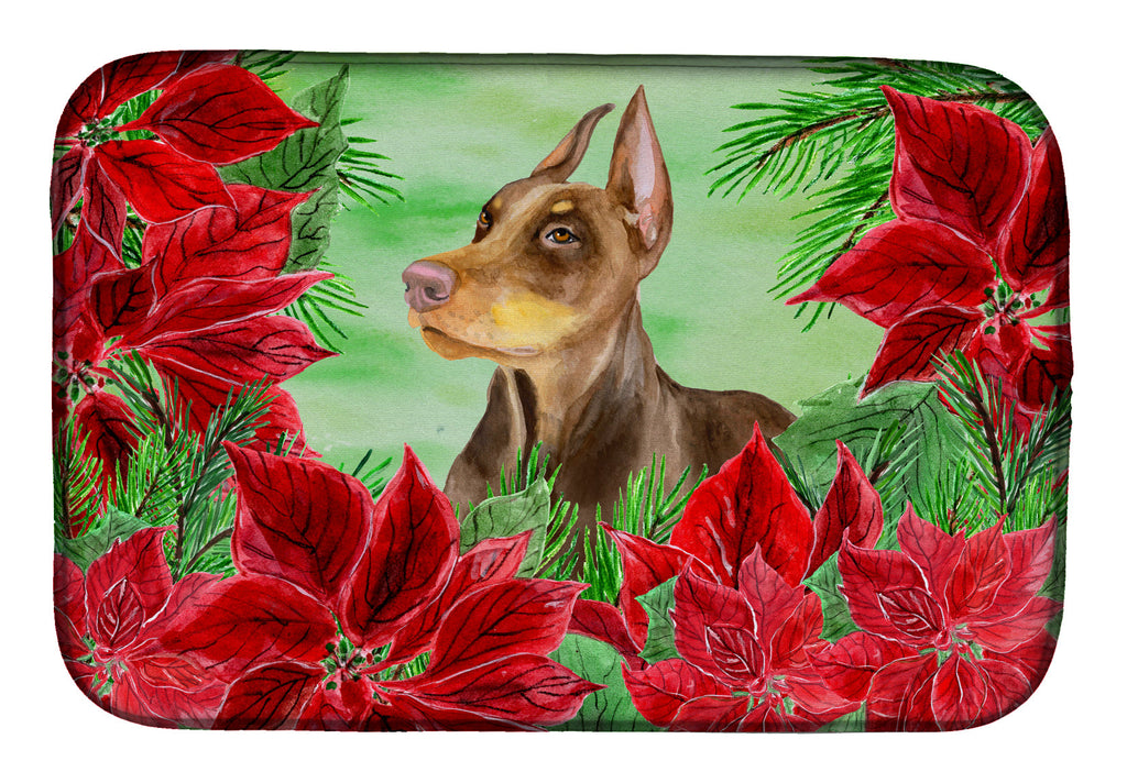 Doberman Pinscher Poinsettas Dish Drying Mat Absorbent Dish Drying Mat Pad for Kitchen Counter Dish Drainer Mat for Countertop, 14 x 21", Multicolor