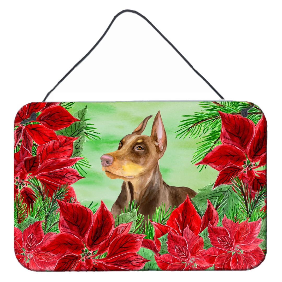 Doberman Pinscher Poinsettas Wall or Door Hanging Prints Aluminum Metal Sign Kitchen Wall Bar Bathroom Plaque Home Decor, 8HX12W, Multicolor