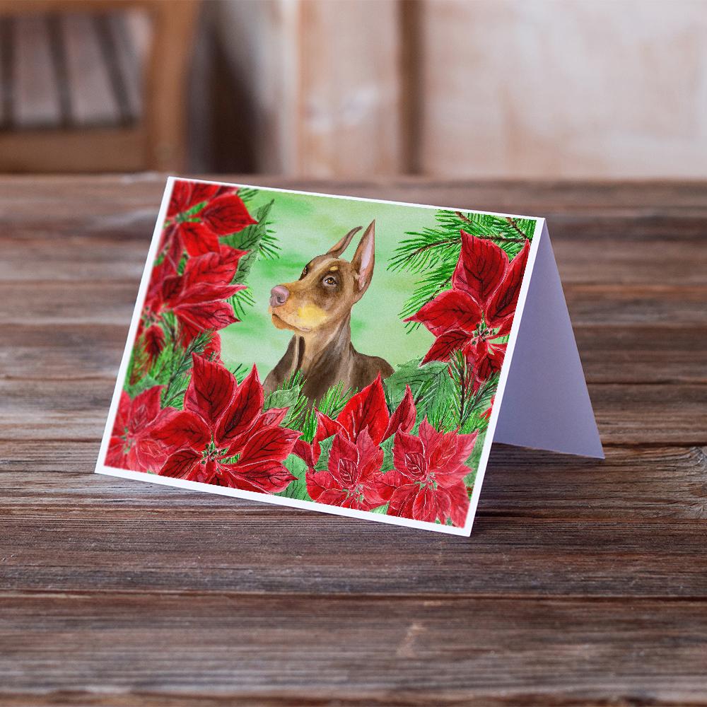 Doberman Pinscher Poinsettas Greeting Cards Pack of 8 Blank Cards with Envelopes Whimsical A7 Size 5x7