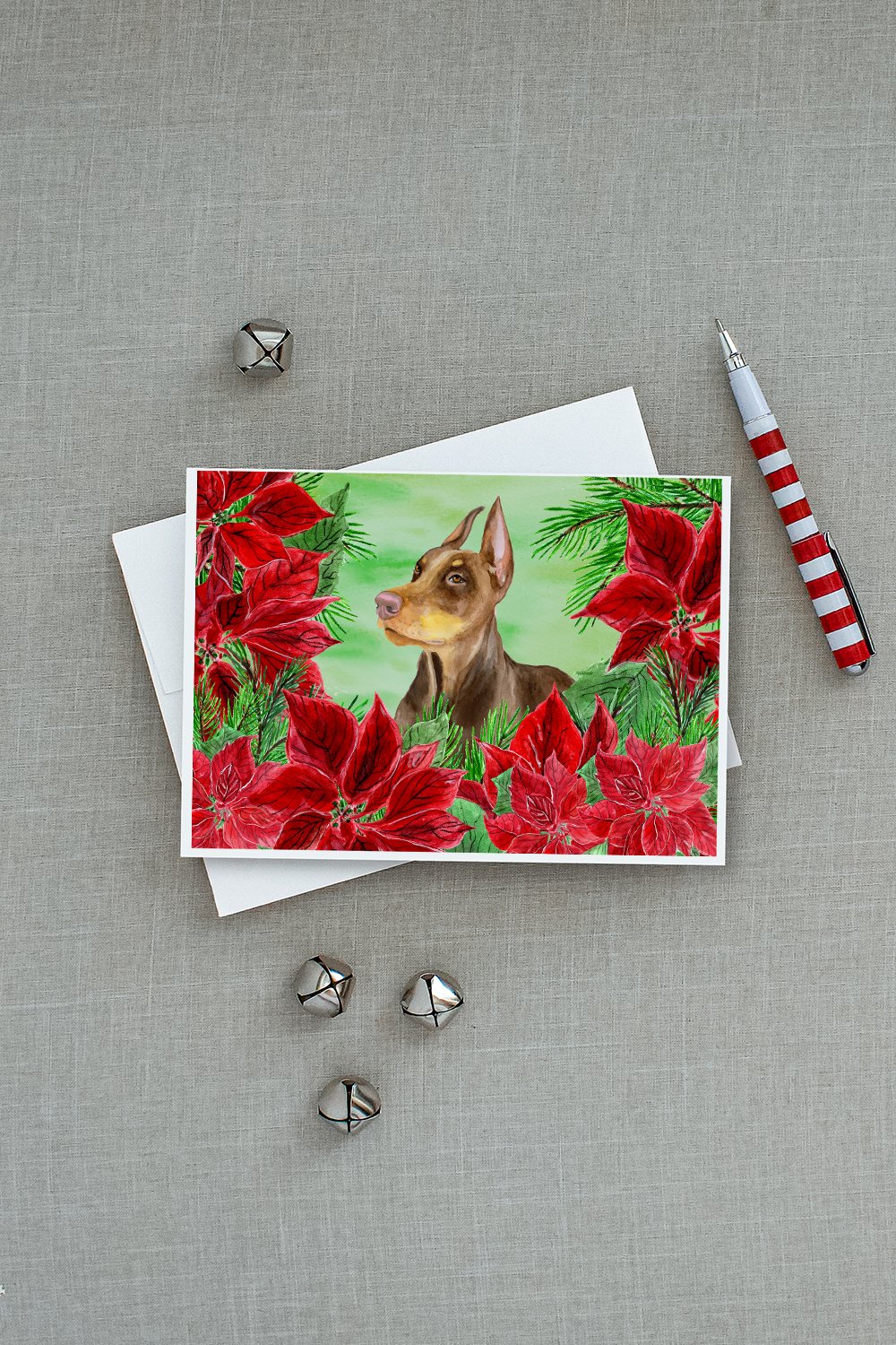 Doberman Pinscher Poinsettas Greeting Cards Pack of 8 Blank Cards with Envelopes Whimsical A7 Size 5x7