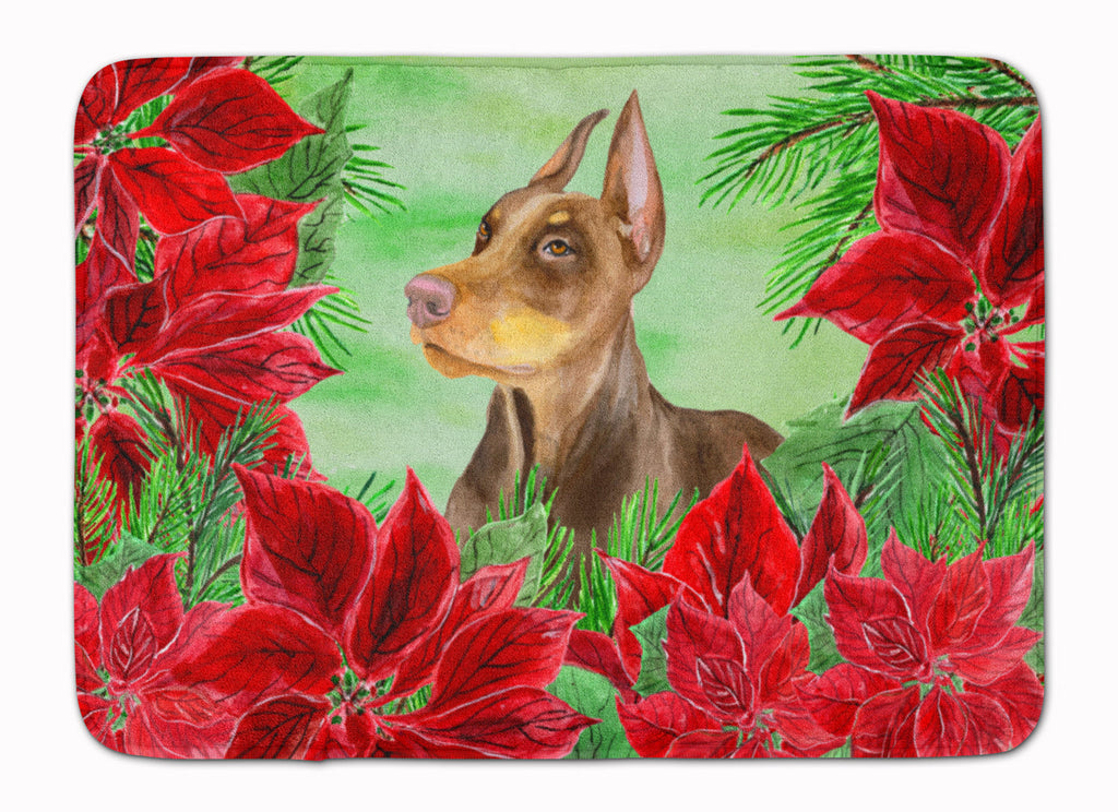 Doberman Pinscher Poinsettas Memory Foam Kitchen Mat Machine Washable Anti-Fatigue Cushion Comfort Bath or Kitchen Rug