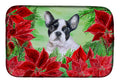 French Bulldog Black White Poinsettas Dish Drying Mat Absorbent Dish Drying Mat Pad for Kitchen Counter Dish Drainer Mat for Countertop, 14 x 21", Multicolor