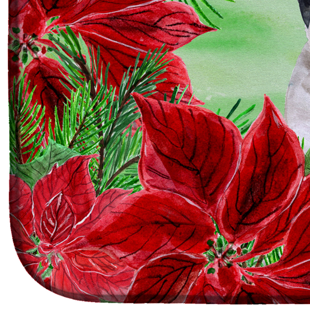 French Bulldog Black White Poinsettas Dish Drying Mat Absorbent Dish Drying Mat Pad for Kitchen Counter Dish Drainer Mat for Countertop, 14 x 21", Multicolor