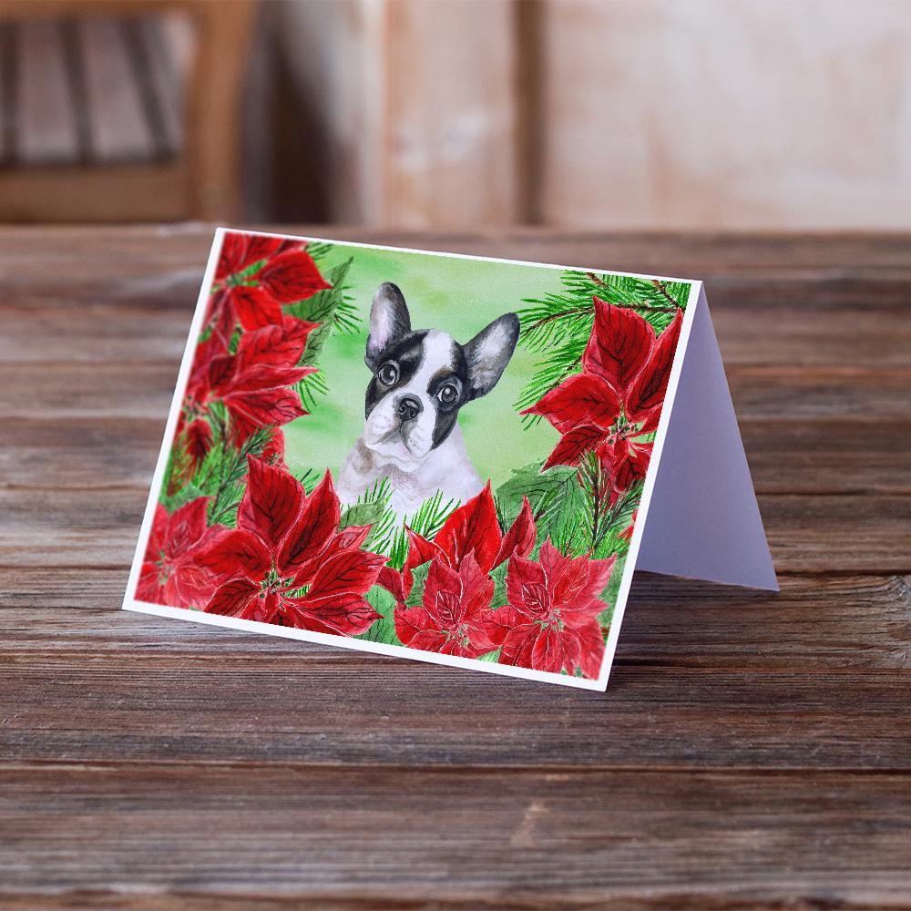 French Bulldog Black White Poinsettas Greeting Cards Pack of 8 Blank Cards with Envelopes Whimsical A7 Size 5x7