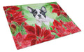 French Bulldog Black White Poinsettas Cutting Board Tempered Glass Kitchen Cutting Surface, Heat Resistant Chopping, Non-Slip Feet, Food Prep & Serving