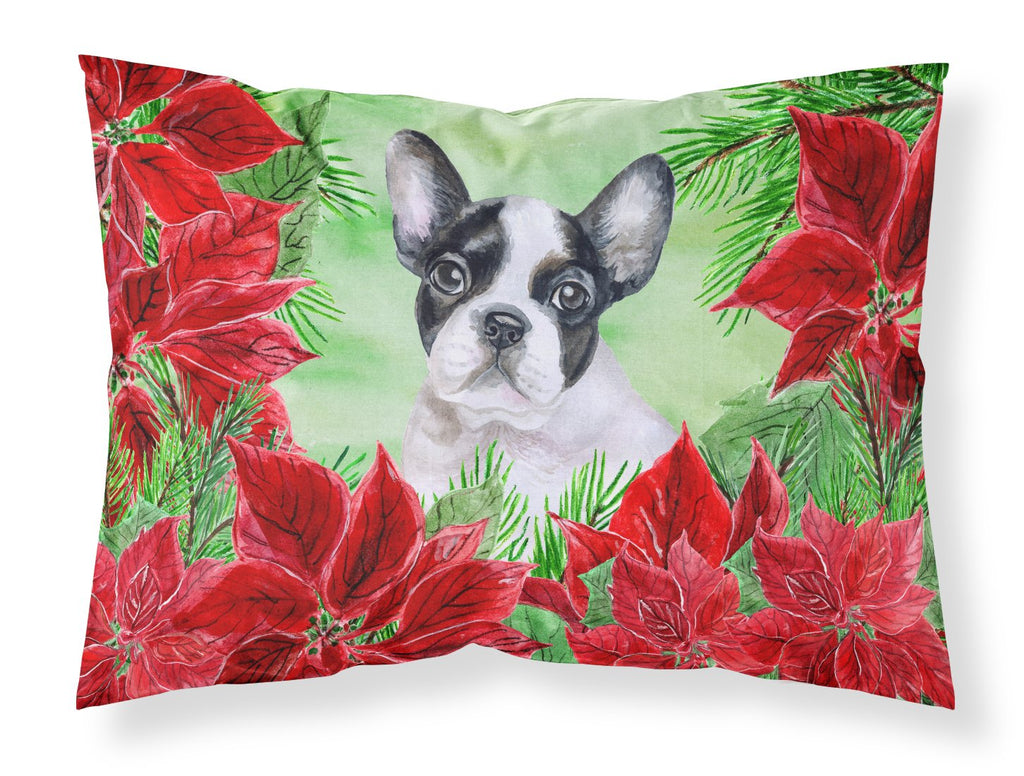 French Bulldog Black White Poinsettas Standard Pillowcase Lightweight Super Soft Easy Care Decorative Artwork Pillowcase, Standard
