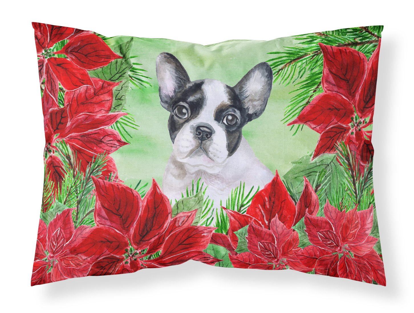 French Bulldog Black White Poinsettas Standard Pillowcase Lightweight Super Soft Easy Care Decorative Artwork Pillowcase, Standard