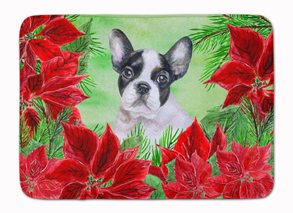 French Bulldog Black White Poinsettas Memory Foam Kitchen Mat Machine Washable Anti-Fatigue Cushion Comfort Bath or Kitchen Rug