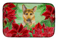 German Shepherd #2 Poinsettas Dish Drying Mat Absorbent Dish Drying Mat Pad for Kitchen Counter Dish Drainer Mat for Countertop, 14 x 21", Multicolor