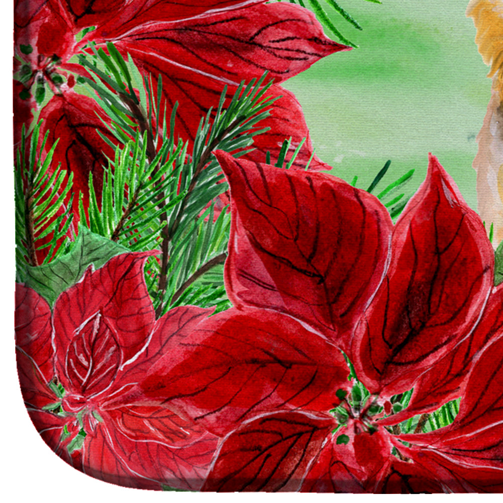 German Shepherd #2 Poinsettas Dish Drying Mat Absorbent Dish Drying Mat Pad for Kitchen Counter Dish Drainer Mat for Countertop, 14 x 21", Multicolor