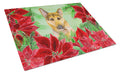 German Shepherd #2 Poinsettas Cutting Board Tempered Glass Kitchen Cutting Surface, Heat Resistant Chopping, Non-Slip Feet, Food Prep & Serving