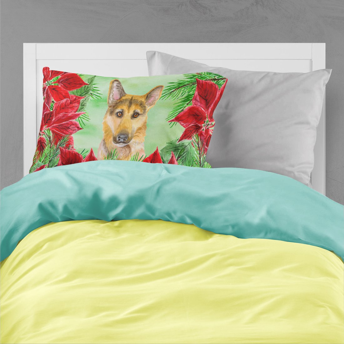German Shepherd #2 Poinsettas Standard Pillowcase Lightweight Super Soft Easy Care Decorative Artwork Pillowcase, Standard