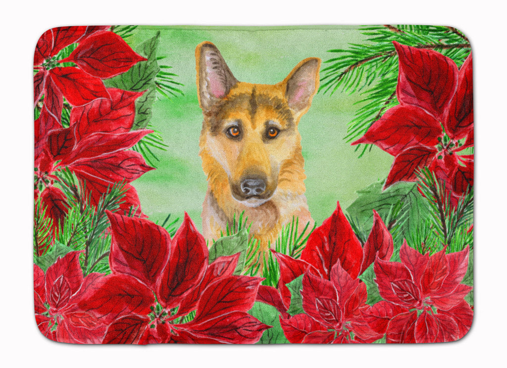 German Shepherd #2 Poinsettas Memory Foam Kitchen Mat Machine Washable Anti-Fatigue Cushion Comfort Bath or Kitchen Rug