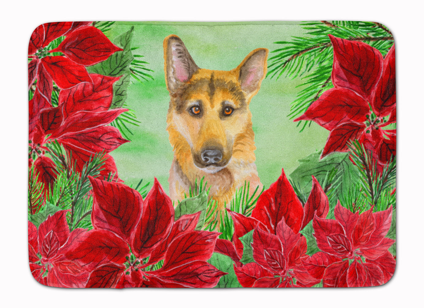 German Shepherd #2 Poinsettas Memory Foam Kitchen Mat Machine Washable Anti-Fatigue Cushion Comfort Bath or Kitchen Rug