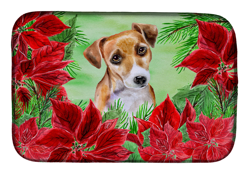 Jack Russell Terrier #2 Poinsettas Dish Drying Mat Absorbent Dish Drying Mat Pad for Kitchen Counter Dish Drainer Mat for Countertop, 14 x 21", Multicolor