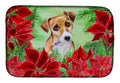 Jack Russell Terrier #2 Poinsettas Dish Drying Mat Absorbent Dish Drying Mat Pad for Kitchen Counter Dish Drainer Mat for Countertop, 14 x 21", Multicolor
