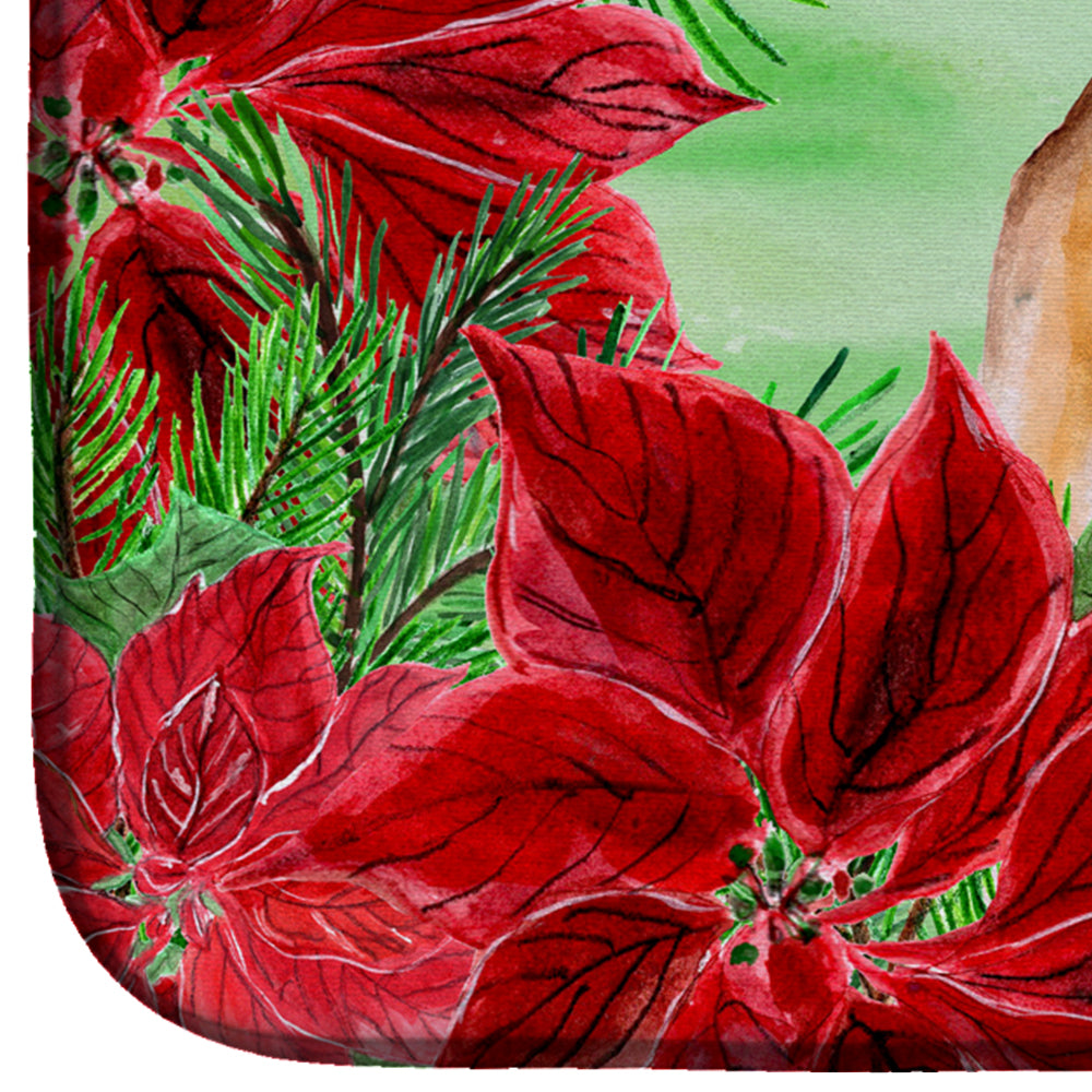 Jack Russell Terrier #2 Poinsettas Dish Drying Mat Absorbent Dish Drying Mat Pad for Kitchen Counter Dish Drainer Mat for Countertop, 14 x 21", Multicolor