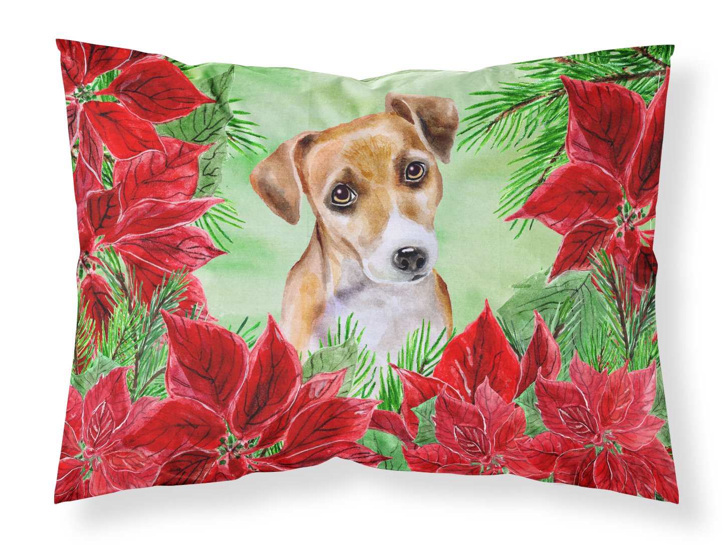 Jack Russell Terrier #2 Poinsettas Standard Pillowcase Lightweight Super Soft Easy Care Decorative Artwork Pillowcase, Standard