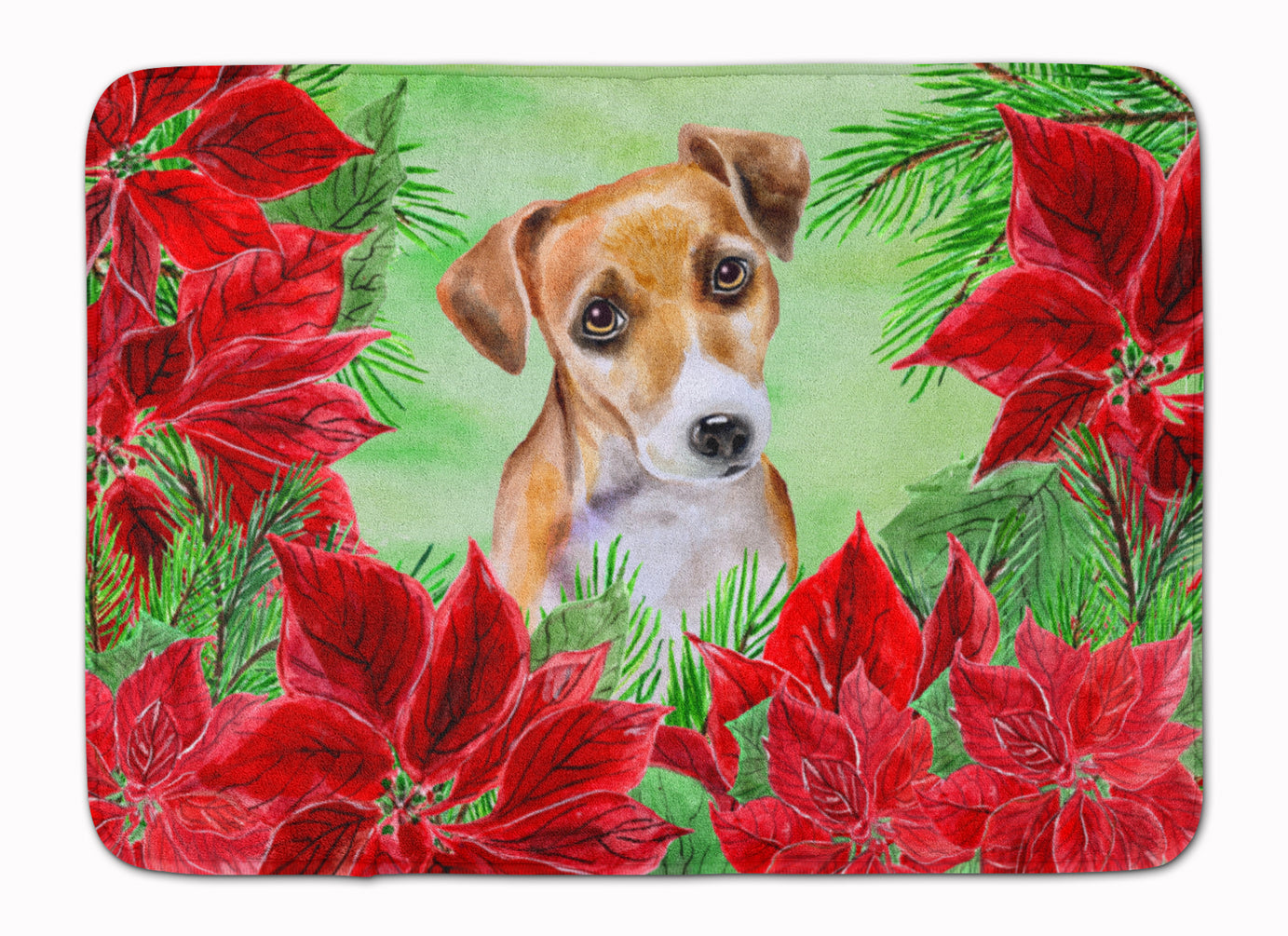 Jack Russell Terrier #2 Poinsettas Memory Foam Kitchen Mat Machine Washable Anti-Fatigue Cushion Comfort Bath or Kitchen Rug