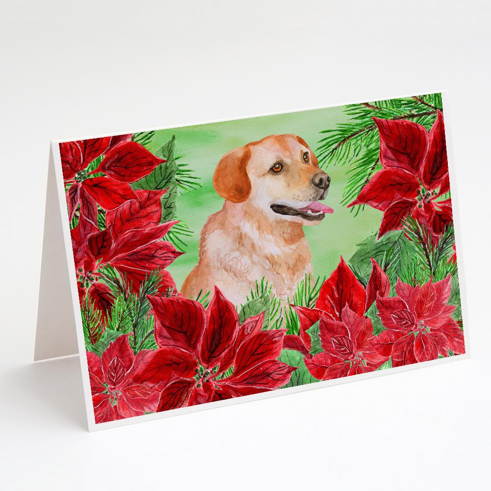 Labrador Retriever Poinsettas Greeting Cards Pack of 8 Blank Cards with Envelopes Whimsical A7 Size 5x7
