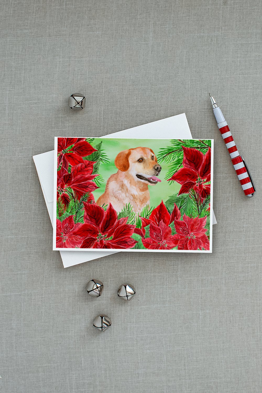 Labrador Retriever Poinsettas Greeting Cards Pack of 8 Blank Cards with Envelopes Whimsical A7 Size 5x7
