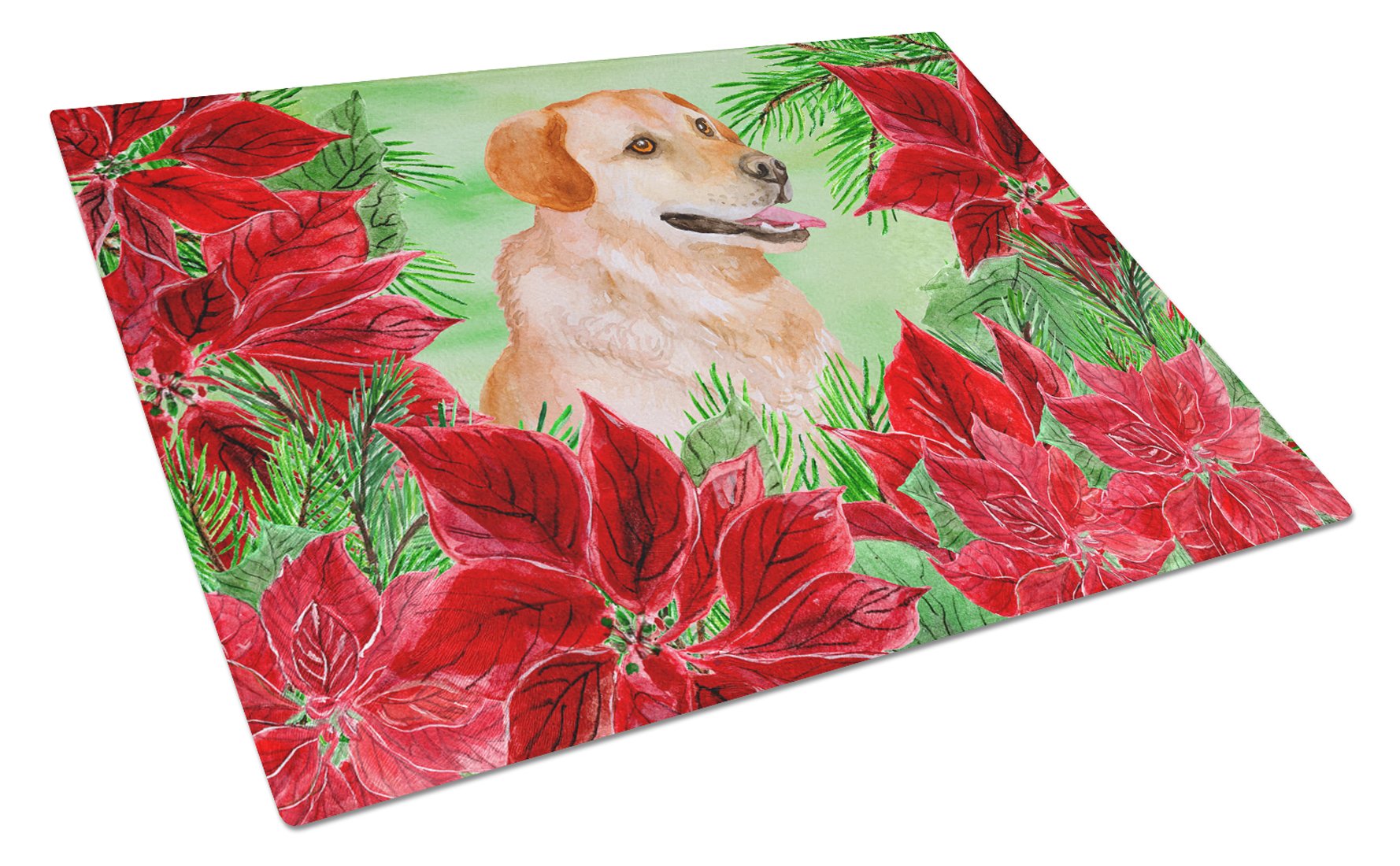 Labrador Retriever Poinsettas Cutting Board Tempered Glass Kitchen Cutting Surface, Heat Resistant Chopping, Non-Slip Feet, Food Prep & Serving