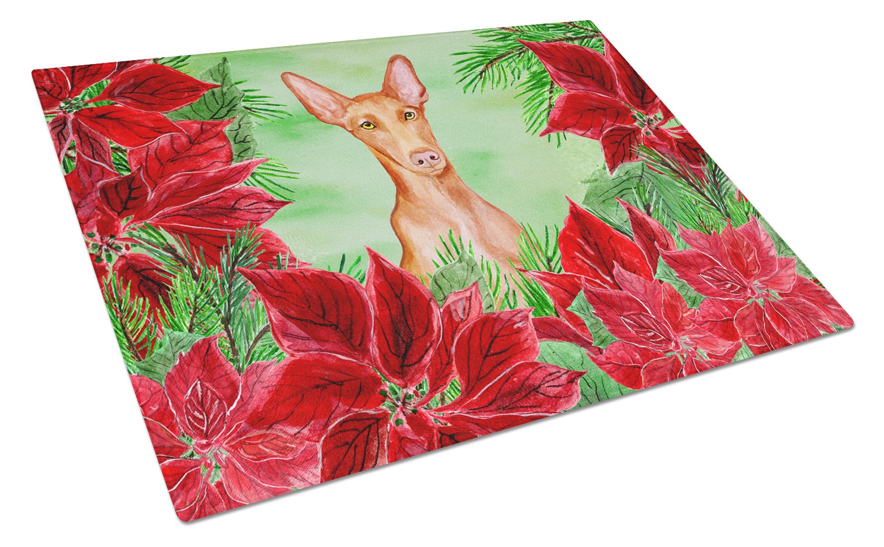 Pharaoh Hound Poinsettas Cutting Board Tempered Glass Kitchen Cutting Surface, Heat Resistant Chopping, Non-Slip Feet, Food Prep & Serving