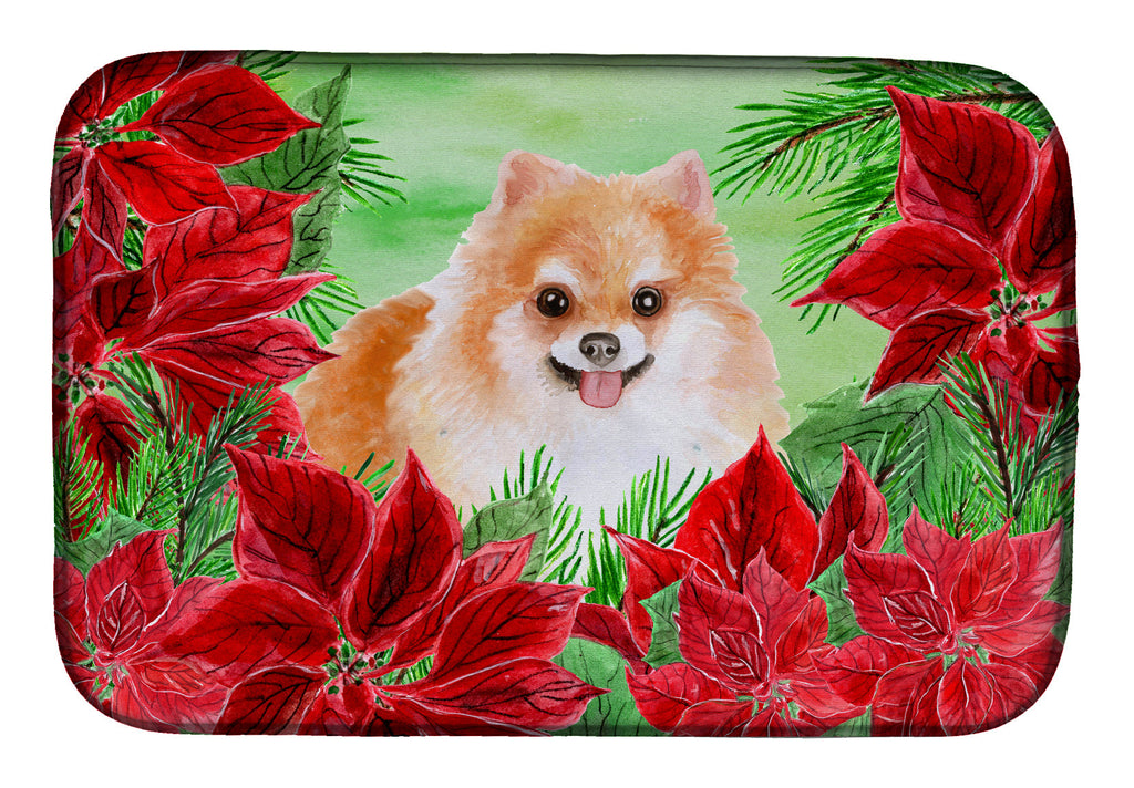 Pomeranian #2 Poinsettas Dish Drying Mat Absorbent Dish Drying Mat Pad for Kitchen Counter Dish Drainer Mat for Countertop, 14 x 21", Multicolor